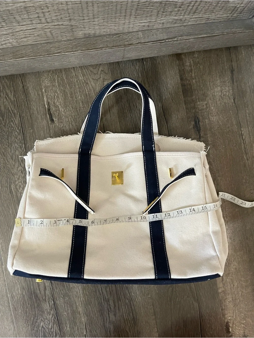 Canvas Tote Handbag with Navy Trim and Gold Hardware Boatkin Boat Bag